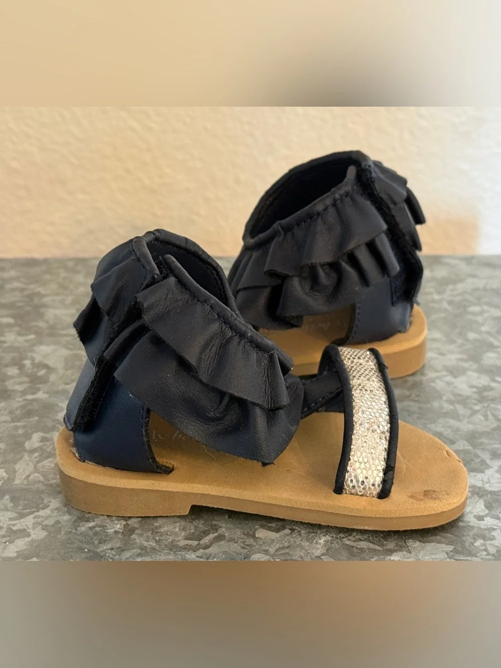 Girls Wendy Bellissimo Navy & Silver Isabella Sandals, Infant Size 4